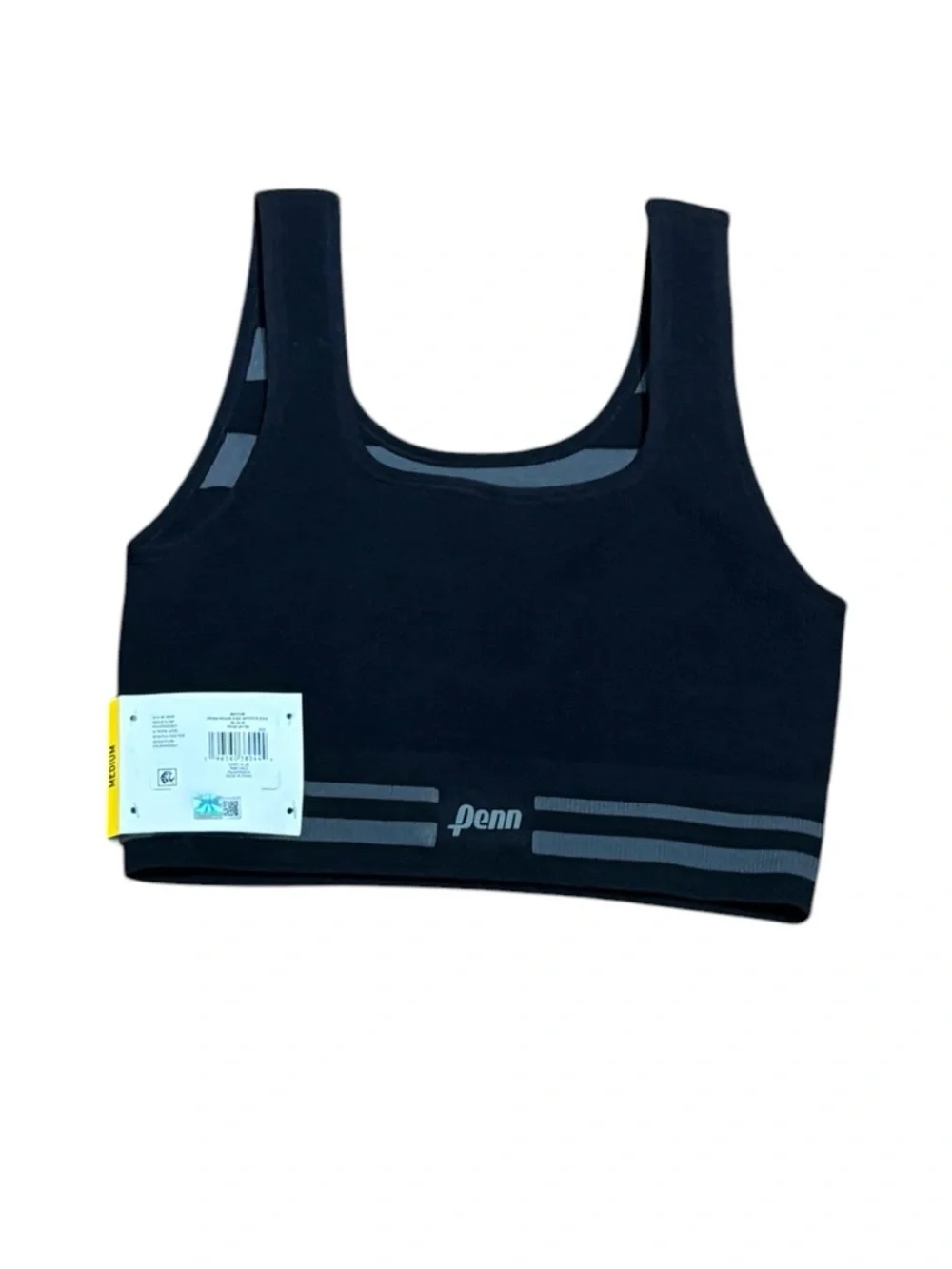 Penn Seamless Reversible Black and Gray Ribbed‎ Sports Bralette, Size M